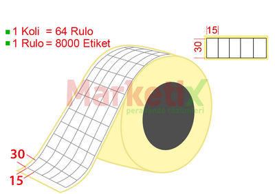 15x30 mm Lamine Termal Ürün Barkod Etiketi / Baskısız