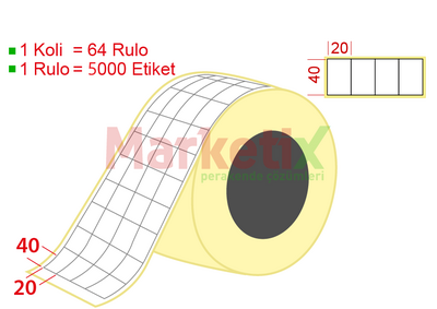20x40 mm Lamine Termal Ürün Barkod Etiketi / Baskısız