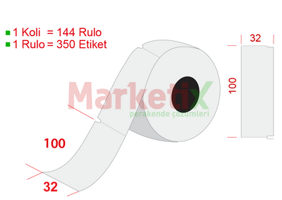 32x100 mm Karton Termal Raf Etiketi / Baskısız