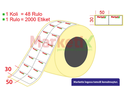 50x30 mm Lamine Termal Ürün Barkod Etiketi / Baskılı