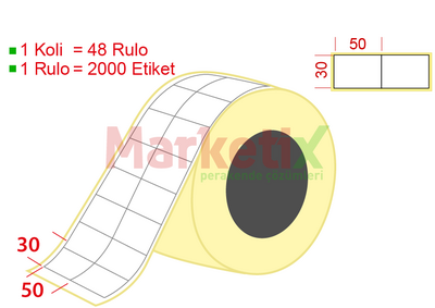 50x30 mm Lamine Termal Ürün Barkod Etiketi / Baskısız