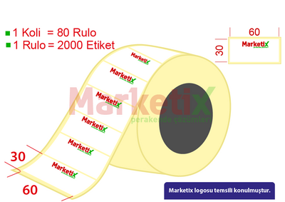 60x30 mm Lamine Termal Ürün Barkod Etiketi / Baskılı